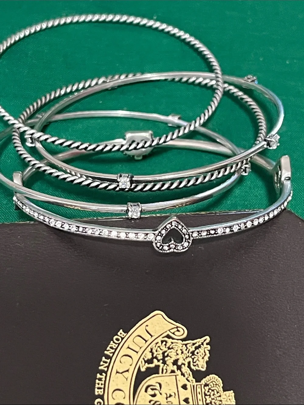 Juicy Couture Silver Tone Stacked Bangle Bracelet Set of 5.